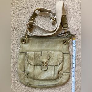 Fossil sage green leather crossbody bag.